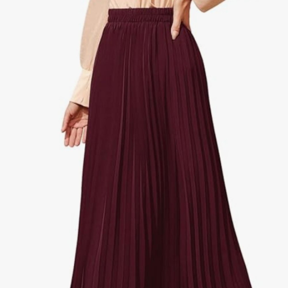 New Mix Burgundy Maxi Accordian Pleated Skirt One Size NWOT